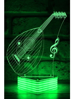 Feyza Design Yeşil Ud 3D LED Lamba, Müzisyenler ve Müzik Severler Için Harika Dekorasyon