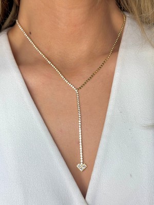 Youes Jewelry Çelik Zirkon Taşlı Su Yolu Y Kadın Kolye Gold 14K Renk