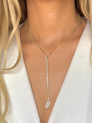 Youes Jewelry Çelik Zirkon Taşlı Su Yolu Y Kadın Kolye Gold 14K Renk