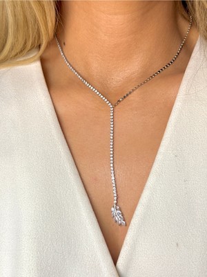 Youes Jewelry Çelik Zirkon Taşlı Su Yolu Y Kadın Kolye Gümüş Renk