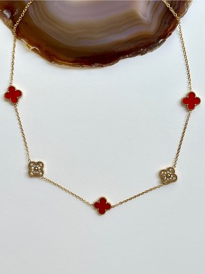 Youes Jewelry 316L Çelik Kırmızı Taşlı Gold Kadın Kolye