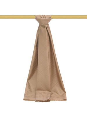 Bursa İpek Sütlü Kahve Zincir Desen Jakarlı Ipek Şal