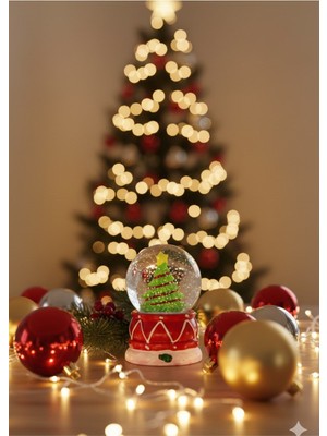 Kesene Noel Yılbaşı Hediyesi çam Ağacı Temalı Işıklı Mini Kar Küresi 6.5cm Çam Ağacı Figürlü Dekoratif Obje