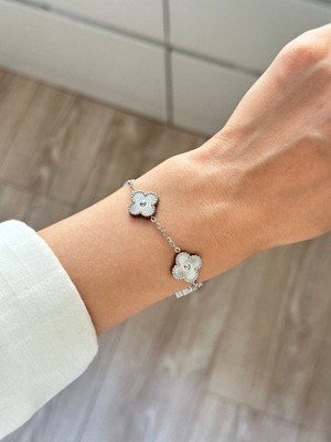 Youes Jewelry 316L Çelik Yonca Bileklik Kadın Erkek Unisex Bileklik Silver Çift Taraflı Bileklik