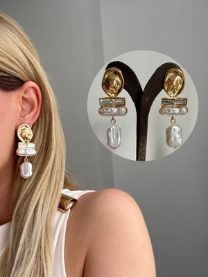 Youes Jewelry Gold Baget Beyaz Taşlı Sallantılı Parlak Taşlı Lüx Küpe