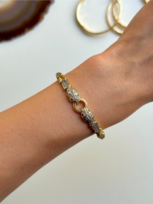 Youes Jewelry 316L Çelik Vıp Seri 14K Altın Renk Minimal Taşlı Kelepçe Bilezik Kadın Erkek Unisex Bileklik