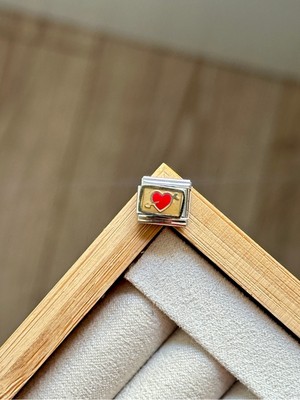 Youes Jewelry Italyan Charm Paslanmaz Çelik 9mm Charm Eki Link Kırmızı Kalpli Ok