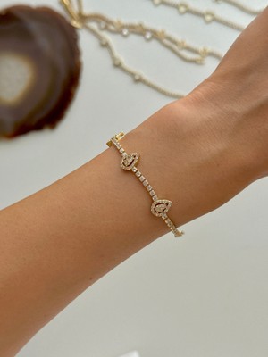 Youes Jewelry Gold Kadın Bileklik Çelik Minimal Su Yolu Zirkon Taşlarla Göz Alıcı