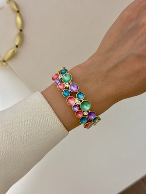 Youes Jewelry Çelik Renki Taşlı Gold Kadın Bileklik