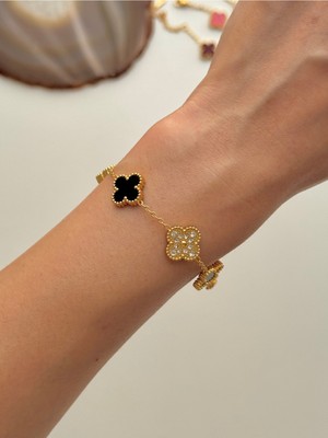 Youes Jewelry 316L Çelik Lacivert Taşlı Bileklik Kadın Bileklik Gold Çift Taraflı Bileklik