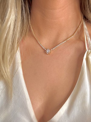 Youes Jewelry Çelik Dönmeyen Su Yolu Kolye Zirkon Taşlı Kolye