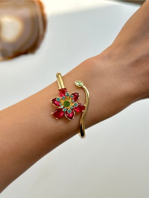 Youes Jewelry 316L Çelik Idyllia Renkli Taşlı Kadın Kelepçe Bileklik