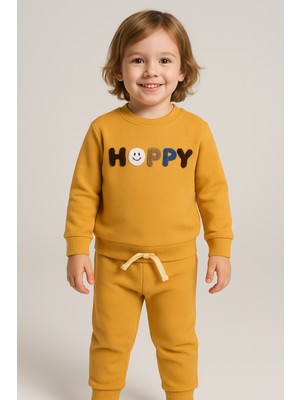 tinytrends %100 Pamuk Bebek Waffle Happy Nakışlı 2'li Takım