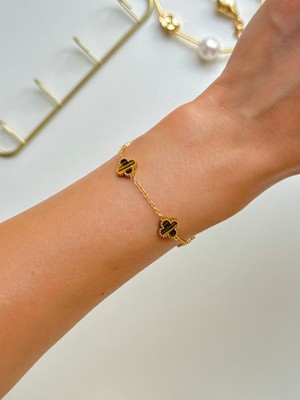 Youes Jewelry 316L Çelik Kahverengi Mini Bileklik Kadın Bileklik Çift Taraflı Bileklik Gold