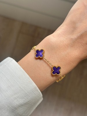 Youes Jewelry 316L Çelik Sedefli Mor Bileklik Kadın Erkek Unisex Bileklik Gold Çift Taraflı