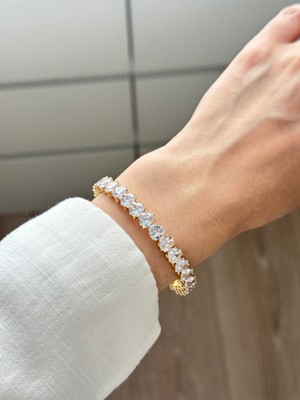 Youes Jewelry 316L Çelik Zirkon Taşlı Ayarlanabilir Kalp Desenli Bileklik Gold Renkli