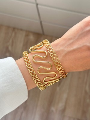 Youes Jewelry Kalın Kelepçe Bilezik Ayarlanabilir Bileklik Unisex Gold Kadın Kelepçe