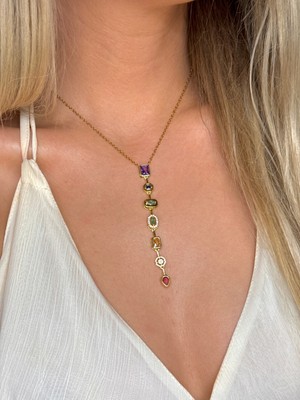 Youes Jewelry 316L Çelik 7 Element Y Kolye Renkli Taşlı Kadın Kolye