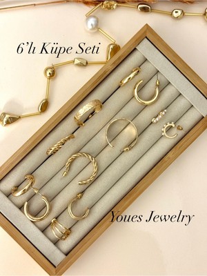 Youes Jewelry 6'lı Kadın Gold Küpe Seti