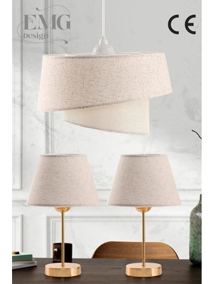 Feyza Design Şık Kumaş Manolya Modern Tekli Avize ve 2'li Abajur Seti