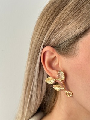 Youes Jewelry Yaprak Desenli Kadın Küpe Gold