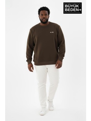 Superlife Erkek Büyük Beden Ar Baskılı Yaka Kollar Etek Ribana Bisilet Yaka Sweatshirt SPR26BSW956-1