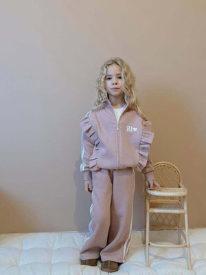 Miniko Kids Kız Çocuk Dik Fermuarlı 3 Iplik Geniş Paça Eşofman Takımı