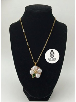 Zarif Tasarım Çiçek Model Zirkon Taşlı Çelik Kolye Gold