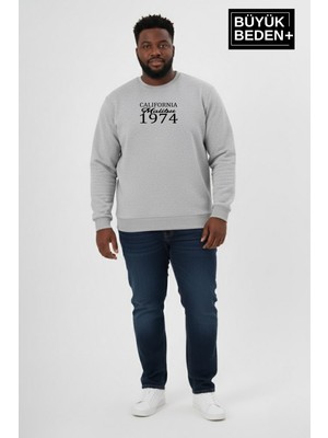 Superlife Erkek Büyük Beden California 1974 Baskılı Bisilet Yaka Ince Sweatshirt SPR26BSW956-2