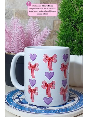 Kalp Kurdele Klasik Porselen Kupa Bardak