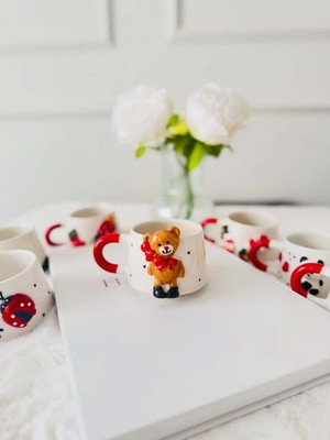 Kizaru Home Ayıcık Figür Kabartmalı Hediye El Yapımı Kupa, Bardak, Kahve Fincanı