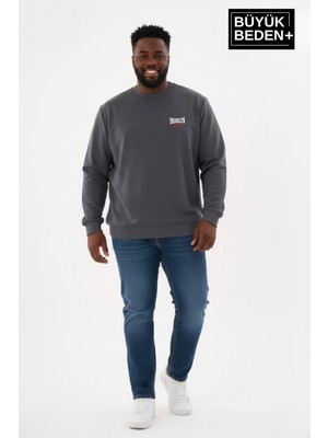 Superlife Erkek Büyük Beden Brooklyn 1970 Baskılı Bisilet Yaka Ince Sweatshirt SPR26BSW956-3