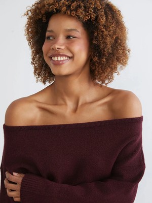 LC Waikiki Xsıde Bordo Kayık Yaka Kadın Triko Kazak