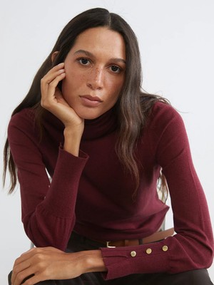 LC Waikiki Lcw Vision Bordo Balıkçı Yaka Kadın Triko Kazak