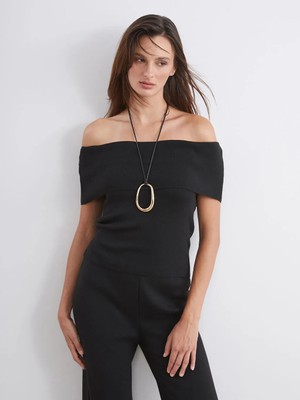 LC Waikiki Soulife Siyah Kayık Yaka Kadın Triko Kazak