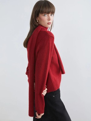 LC Waikiki Lcw Vision Kırmızı Şal Yaka Kadın Triko Kazak