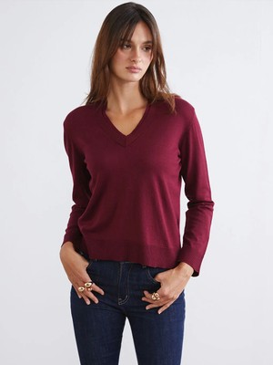 LC Waikiki Soulife Bordo V Yaka Kadın Triko Kazak