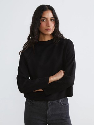 LC Waikiki Lcw Modest Siyah Bisiklet Yaka Kendinden Desenli Kadın Triko Kazak