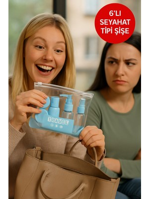 Open Home Concept Seyahat Şişe Seti 6’lı – 50 ml Pompalı & Sprey Şişe, Krem Kutusu, Kaşık, Taşıma Çantalı