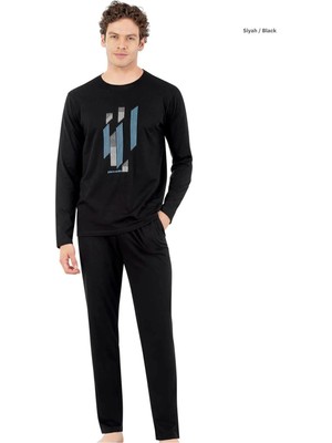 Pierre Cardin Erkek Geniş Kalıp Pamuklu Cepli Pijama Takım Siyah