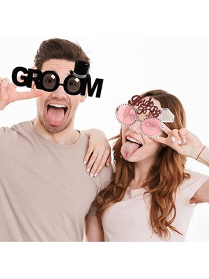 Feyza Design Çiftler Için Şık Parti Gözlüğü Seti, Bride ve Groom Teması, 2'li Paket