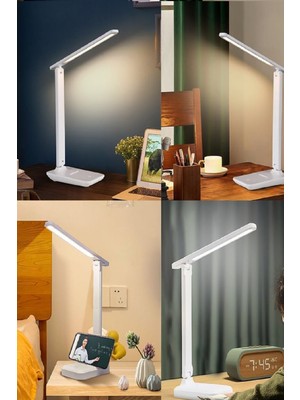 Esranın Dünyası Şarjlı USB Katlanır Masa Lambası – Telefon Tutuculu 3 Modlu Dokunmatik LED Gece Kitap Lambası