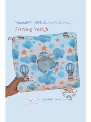 Sacce Scarves & Accessories Piercing Yastığı – Yıkanabilir Kılıflı Bulutlu Müslin – Kulak Delme Sonrası Özel Uyku Yastığı
