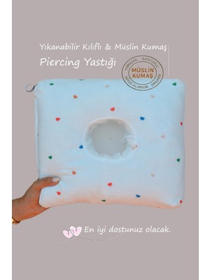 Sacce Scarves & Accessories Piercing Yastığı – Yıkanabilir Kılıflı Kalpli Müslin – Kulak Delme Sonrası Özel Uyku Yastığı