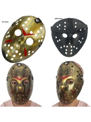 Feyza Design Halloween Jason Voorhees Hockey Maskesi, Yetişkin, Eskitme Altın Renk