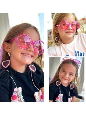 Feyza Design Pembe Barbie Tarz Kalp Küpeli Gözlük, Yılbaşı ve Doğum Günü Parti Aksesuarı