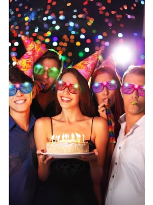 Feyza Design Renkli LED Işıklı Panjur Şekilli Gözlük, 3'lü Set, Eğlenceli ve Renkli Tasarım