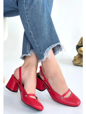 Etiler Collection Jecci Kırmızı Cilt Topuklu Ayakkabı