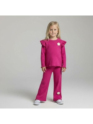 Kız Çocuk Önü Çiçekli Zarif Kaşkrose Rahat Kalıp Kız Çocuk Takım