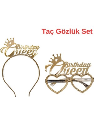 Feyza Design Altın Renkli Doğum Günü Kral Tac ve Gözlük Seti, Parti Aksesuarları